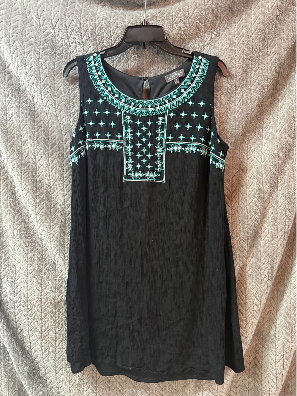Luxology Black Sleeveless Dress with Teal Embroidery Size 10
